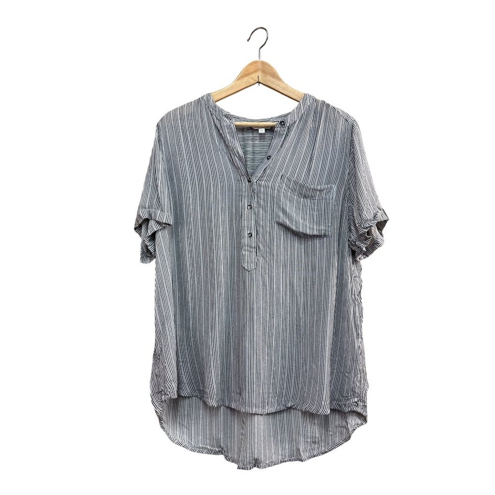 Lucky Brand Striped Short Sleeve Button Front Top L